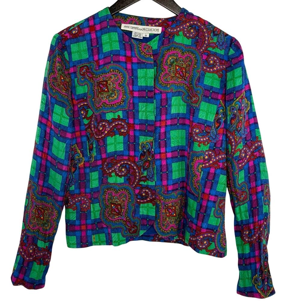 Vintage Ann Crimmins 100% Silk Jacket Women’s 12 – Paisley Geometric Jewel Tones